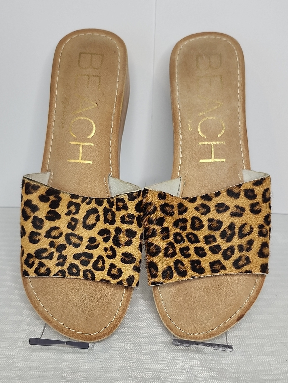 BEACH by Matisse Leather Leopard Calf Hair Slide Sandals Size 8M